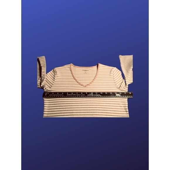 LIZ CLAIBORNE 100% Cotton Top, 3/4 Sleeve, TAN/CREAM STRIPE, Size PS, NWOT - Picture 4 of 8